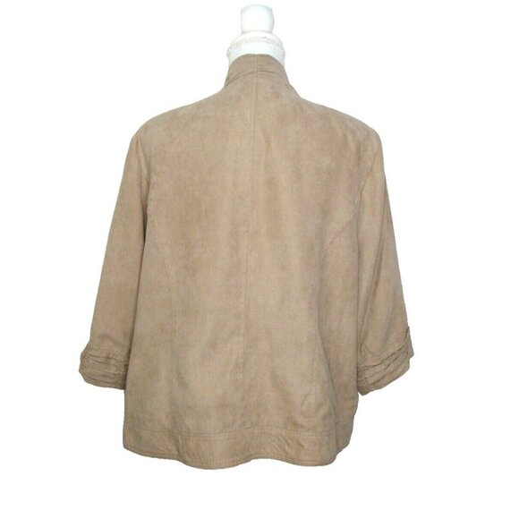 Dressbarn Womens 18/20 Beige Tan Jacket Blazer Long Sleeve Open Front Suede Like - Picture 4 of 11